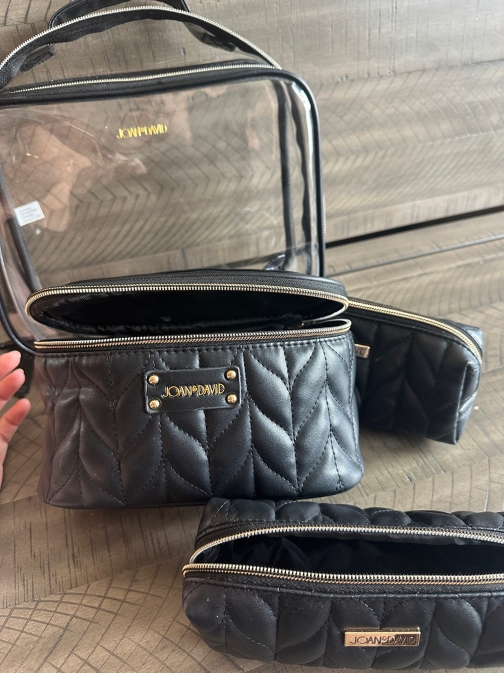 Black Quilted Travel Toiletry Bag Set - Quilted Organizer Pouches - Picture 9 of 13
